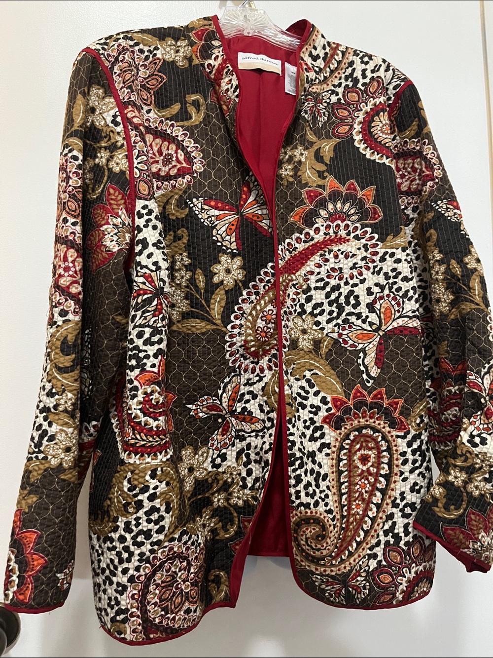 Alfred Dunner Butterfly & Paisley Quilted Jacket with Red Lining